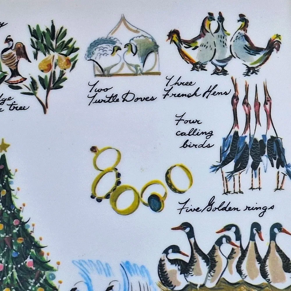 TWELVE DAYS OF CHRISTMAS SERVING TRAY VTG 1954 WAVERLY PRODUCTS MCM by H.Howard